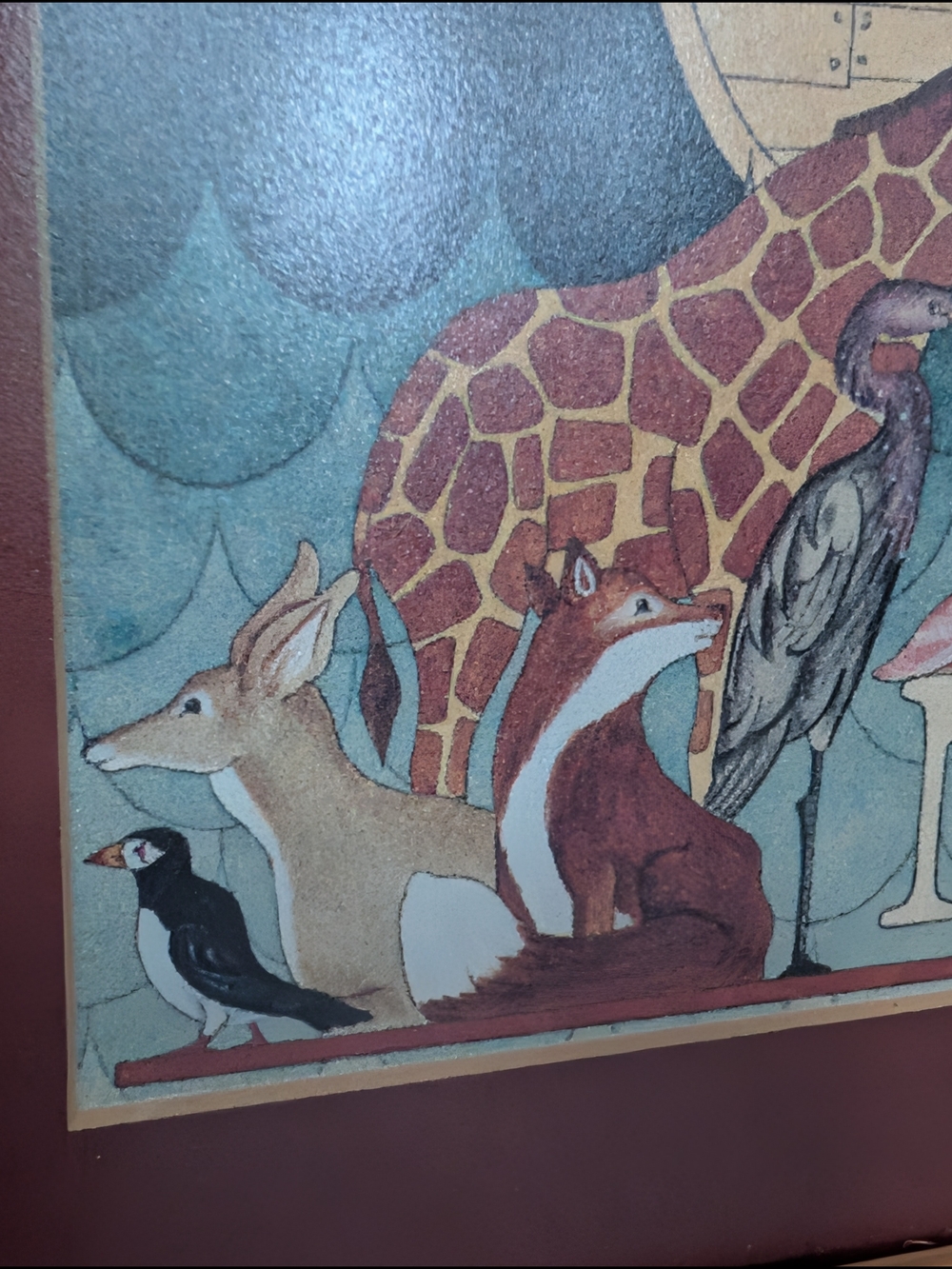 Vintage(1990) Ellen Stouffer ~ Noah's Ark Framed Wall Art With ABC Border - Picture 4 of 12